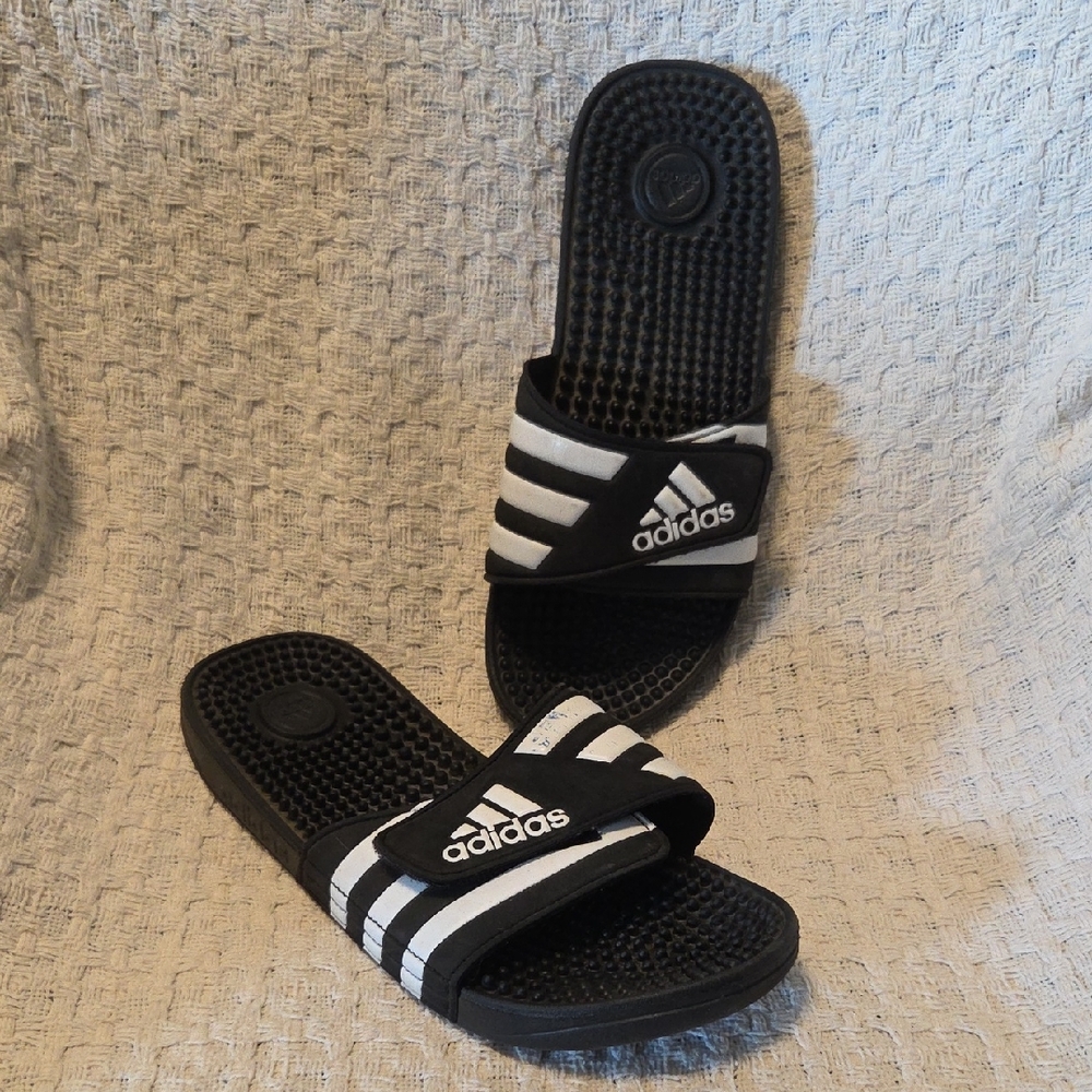 Adidas Black and White Slide Sandals Sporty Comfort
